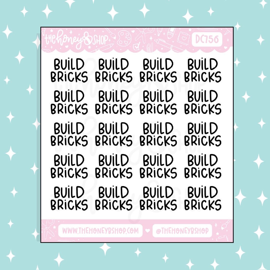 Build Bricks Lettering Doodle Sticker