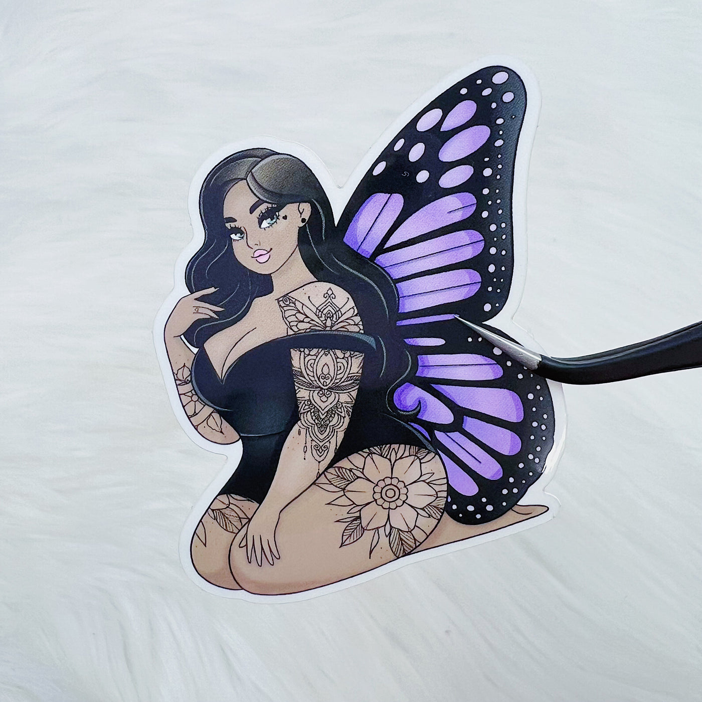 Purple Butterfly Babe Vinyl Sticker Die Cut | Choose Your Skin Tone!