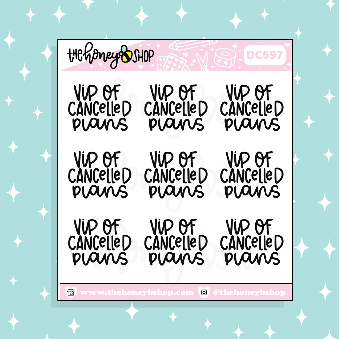 VIP Of Cancelled Plans Lettering Doodle Sticker