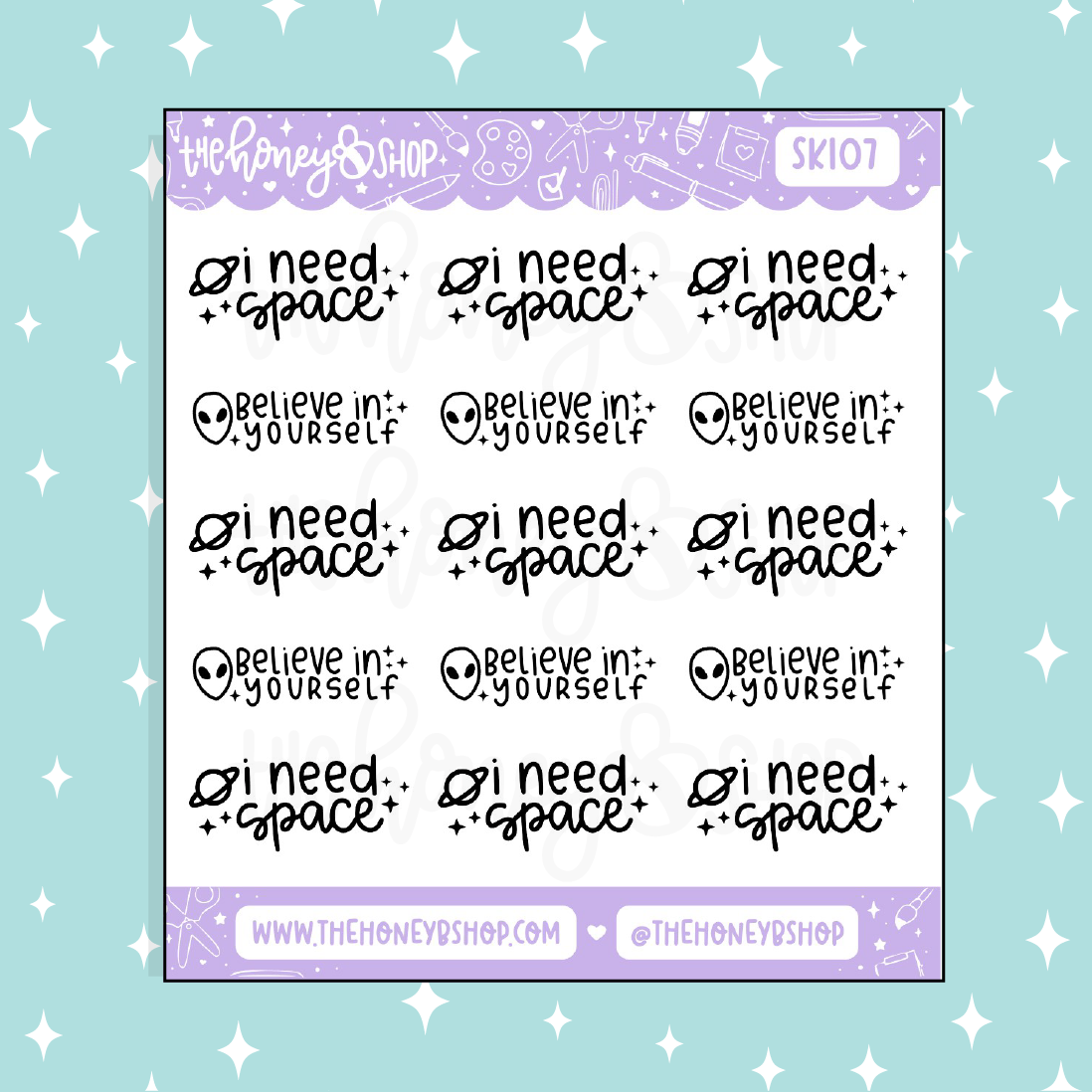 I Need Space / Believe In Yourself Lettering Doodle Sticker