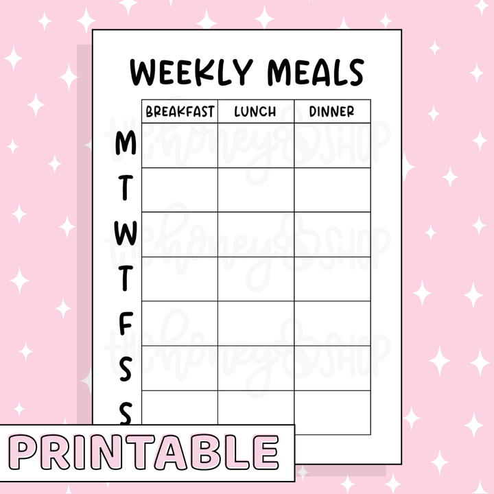 Weekly Meals Printable Bee-6 Full Page Sticker | B6 Planner | Printable Planner Stickers