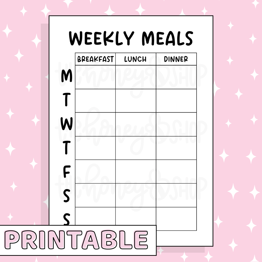 Weekly Meals Printable Bee-6 Full Page Sticker | B6 Planner | Printable Planner Stickers