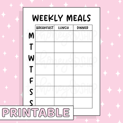 Weekly Meals Printable Bee-6 Full Page Sticker | B6 Planner | Printable Planner Stickers