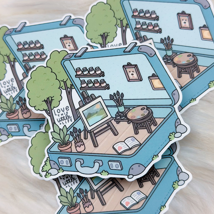 Love This Little Life Suitcase Pocket World Vinyl Sticker Die Cut | Cute Creative Studio Sticker