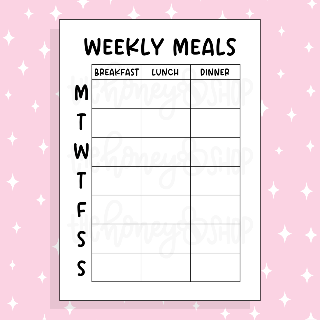 Weekly Meals Bee-6 Full Page Sticker | B6 Size 5x7 | Choose Your Color Option!