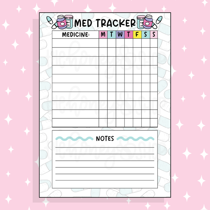 Med Tracker Bee-6 Full Page Sticker | B6 Size 5x7 | Choose Your Color Option!