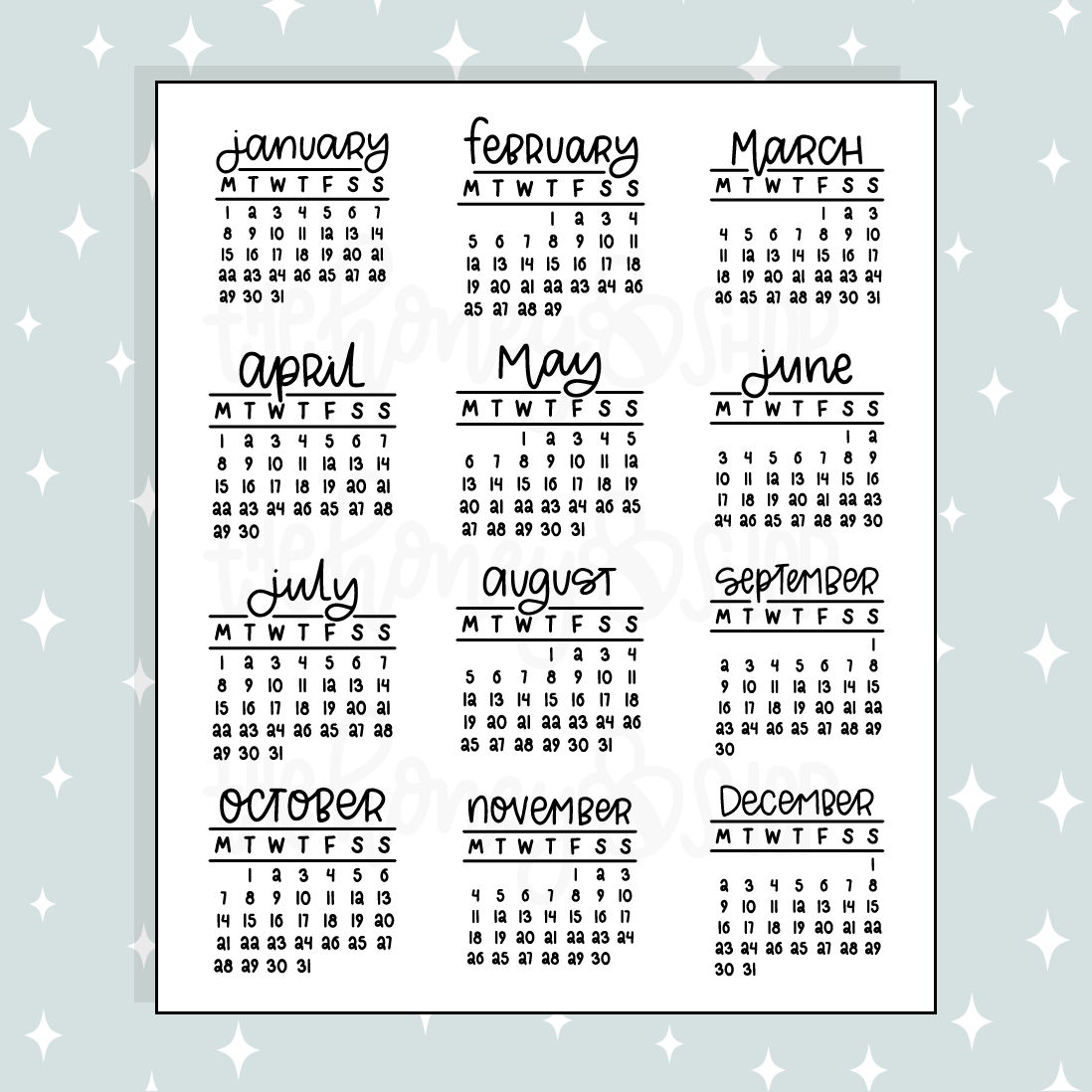 2024 Monthly Calendars Doodle Sticker | A La Carte