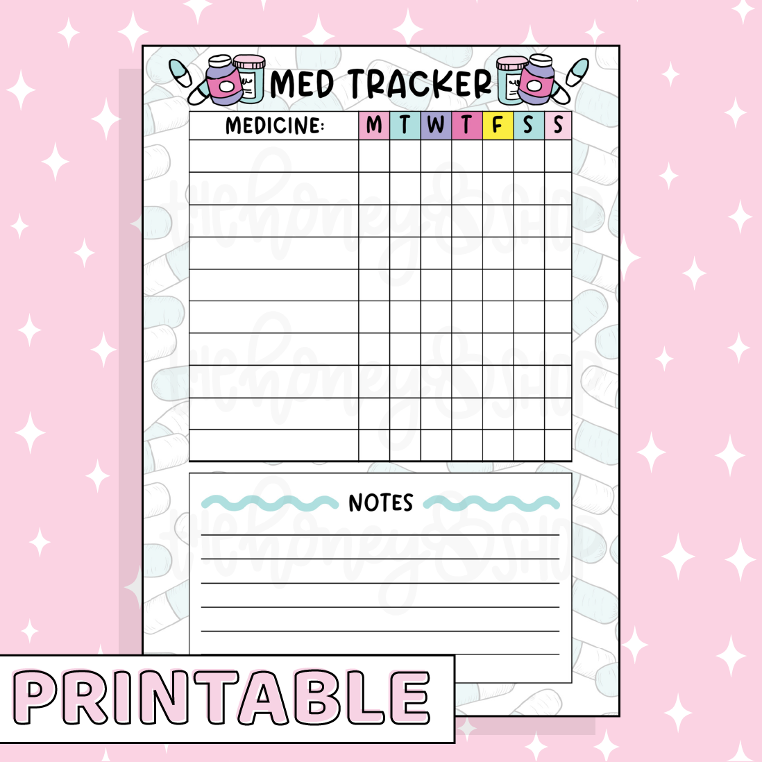 Med Tracker Printable Bee-6 Full Page Sticker | B6 Planner | Printable ...