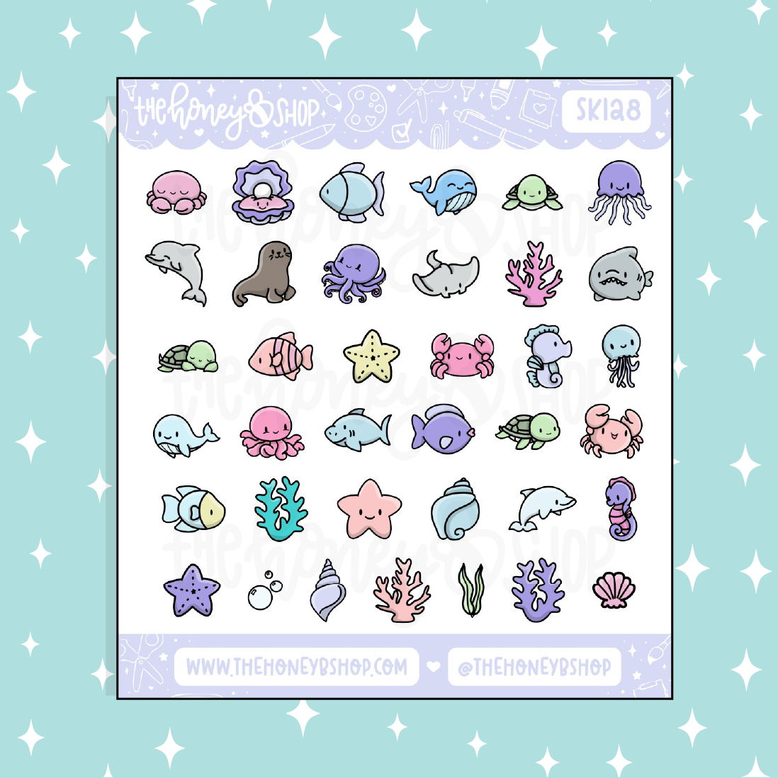 Sea Life Animals Doodle Sticker