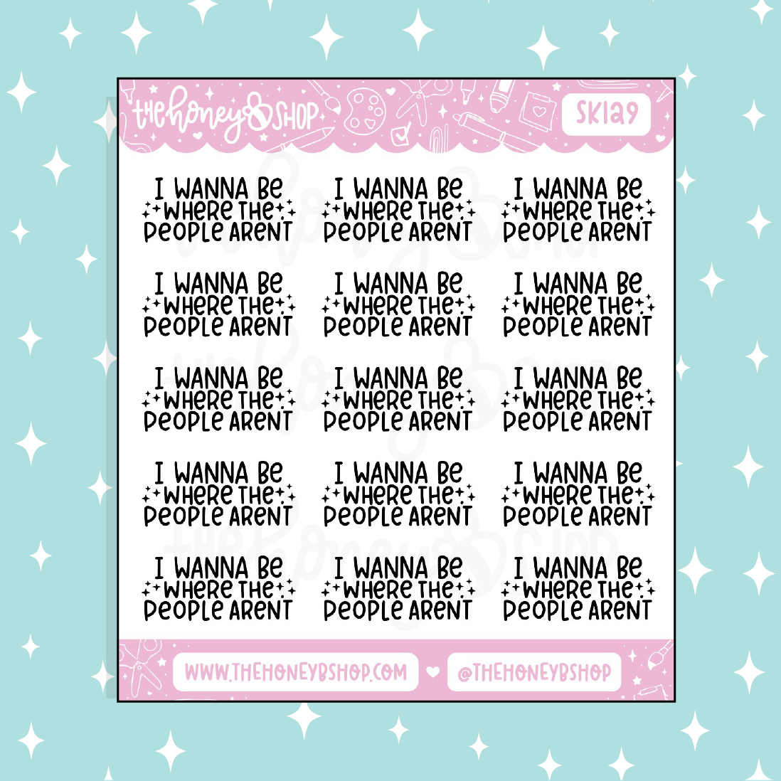 I Wanna Be Where The People Aren't Lettering Doodle Sticker