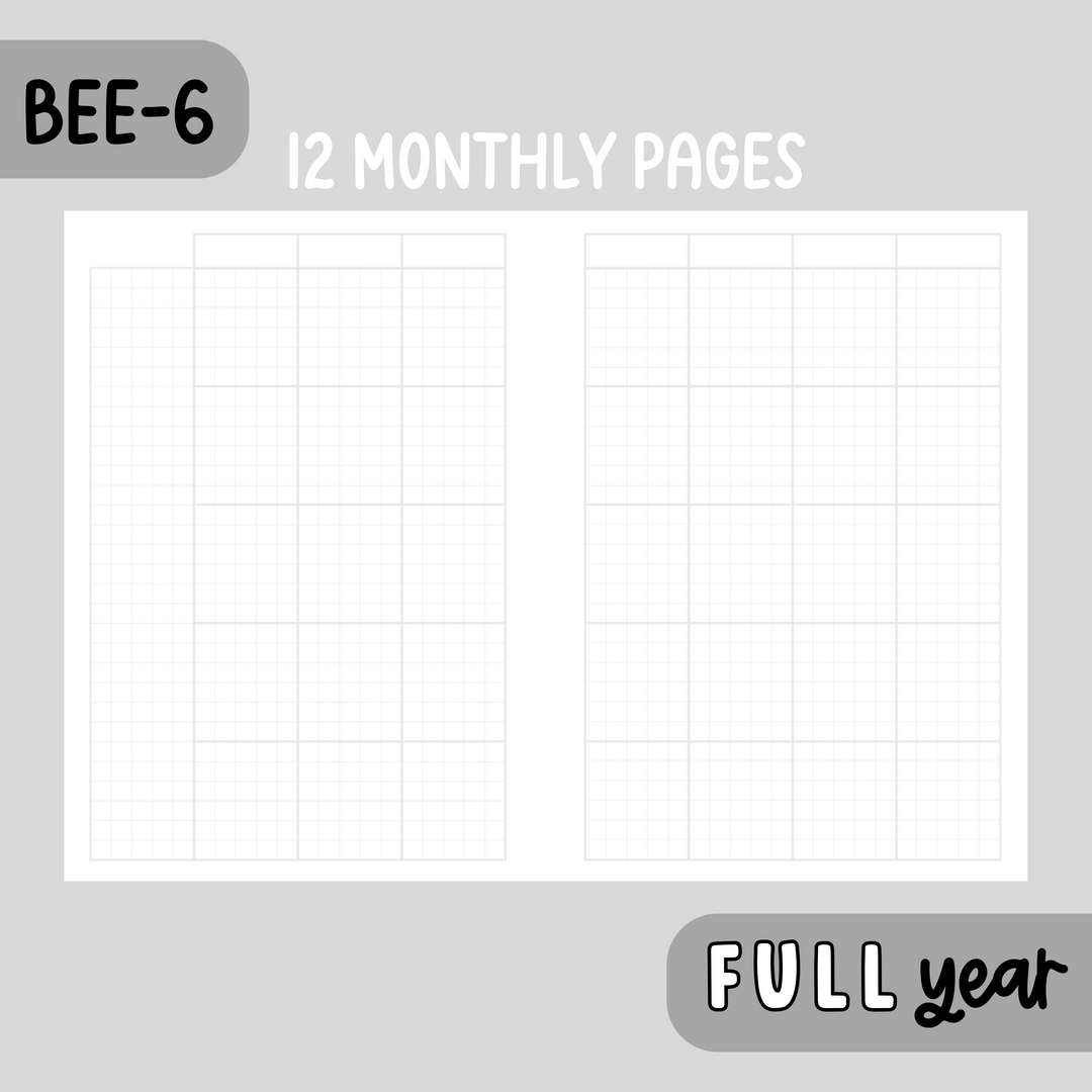 Full Year BEE-6 THBS Planner | Tomoe River Paper | Undated Monthly + Weekly Planner