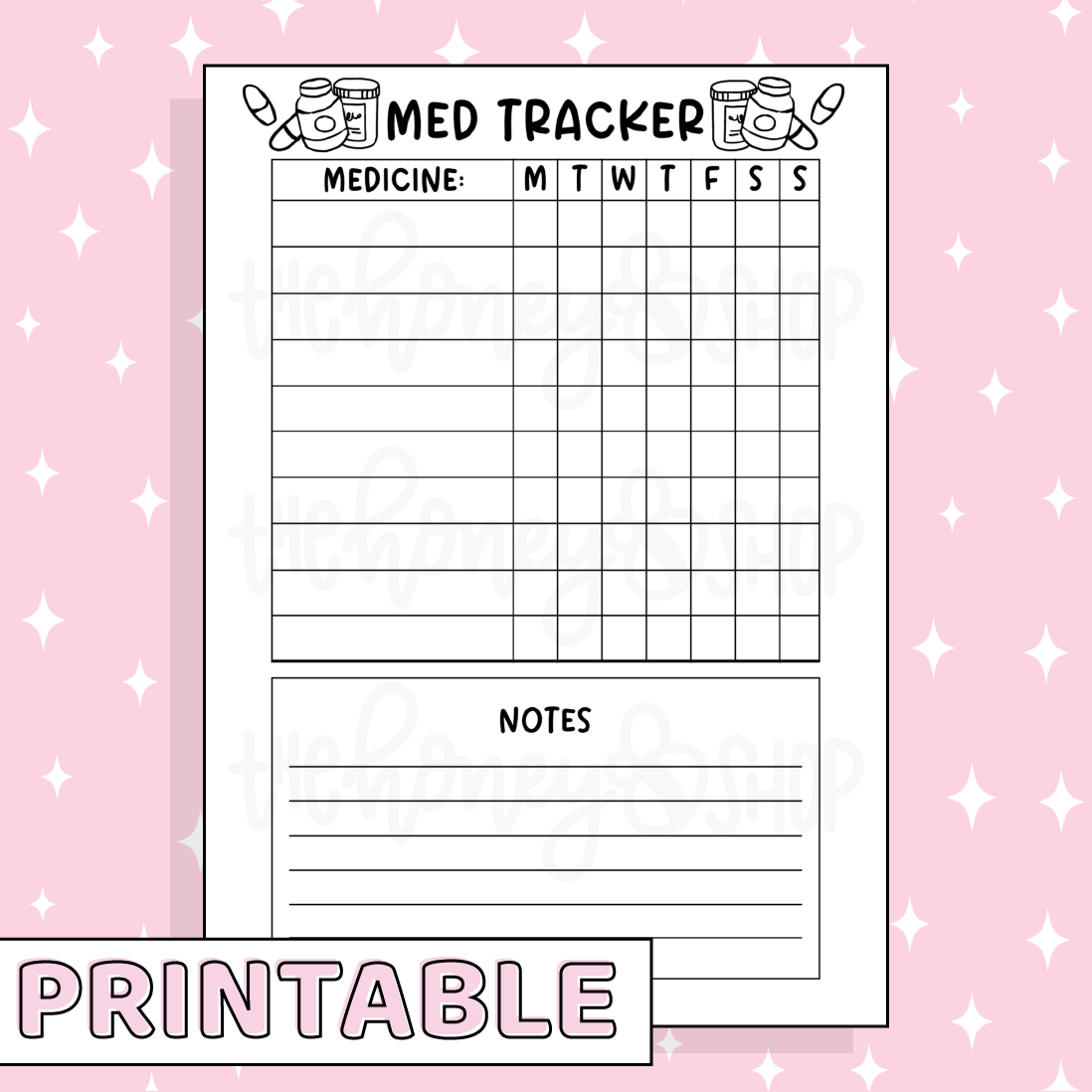 Med Tracker Printable Bee-6 Full Page Sticker | B6 Planner | Printable Planner Stickers
