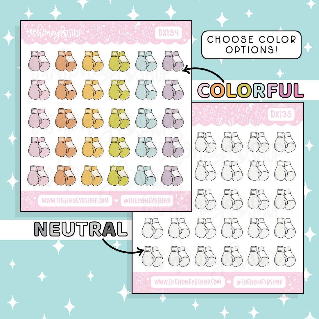 Boxing Gloves Icon Doodle Sticker | Choose Your Color Option!