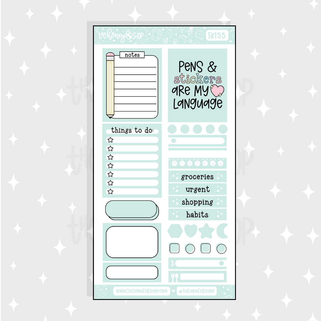 Pastel Teal Functional Sheet Doodle Sticker | A La Carte – TheHoneyBShop