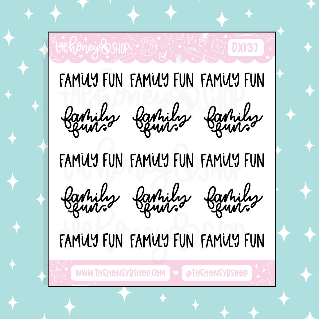 Family Fun Lettering Doodle Sticker