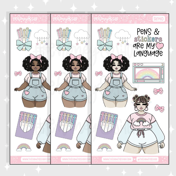 Pastel Dreams 2.0 Large Babe Deco Doodle Sticker | A La Carte | Choose your Skin Tone!