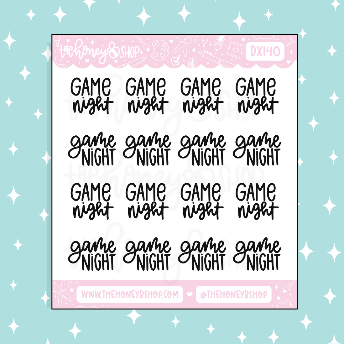 Game Night Lettering Doodle Sticker