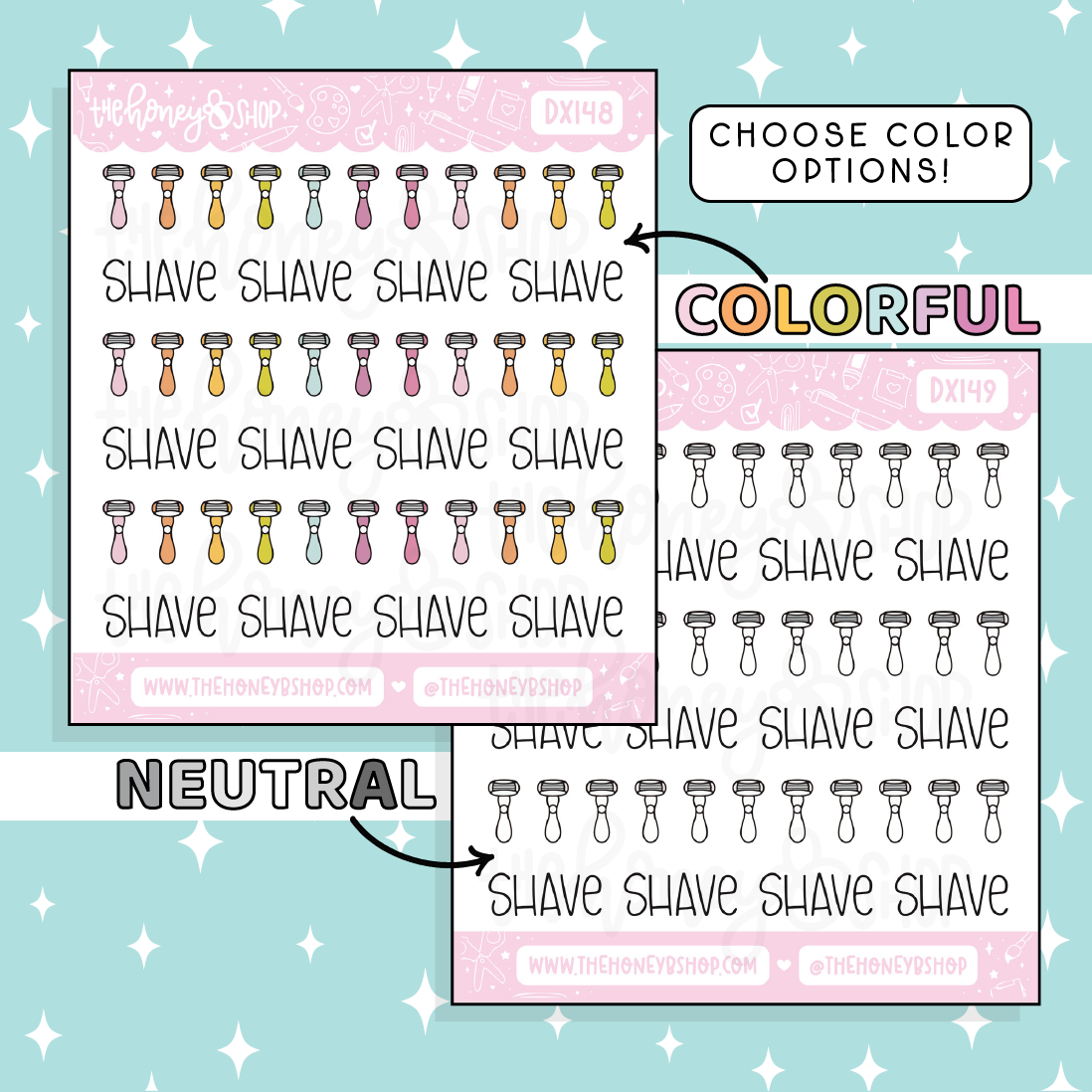 Razors + Shave Lettering Doodle Sticker | Choose Your Color Option!