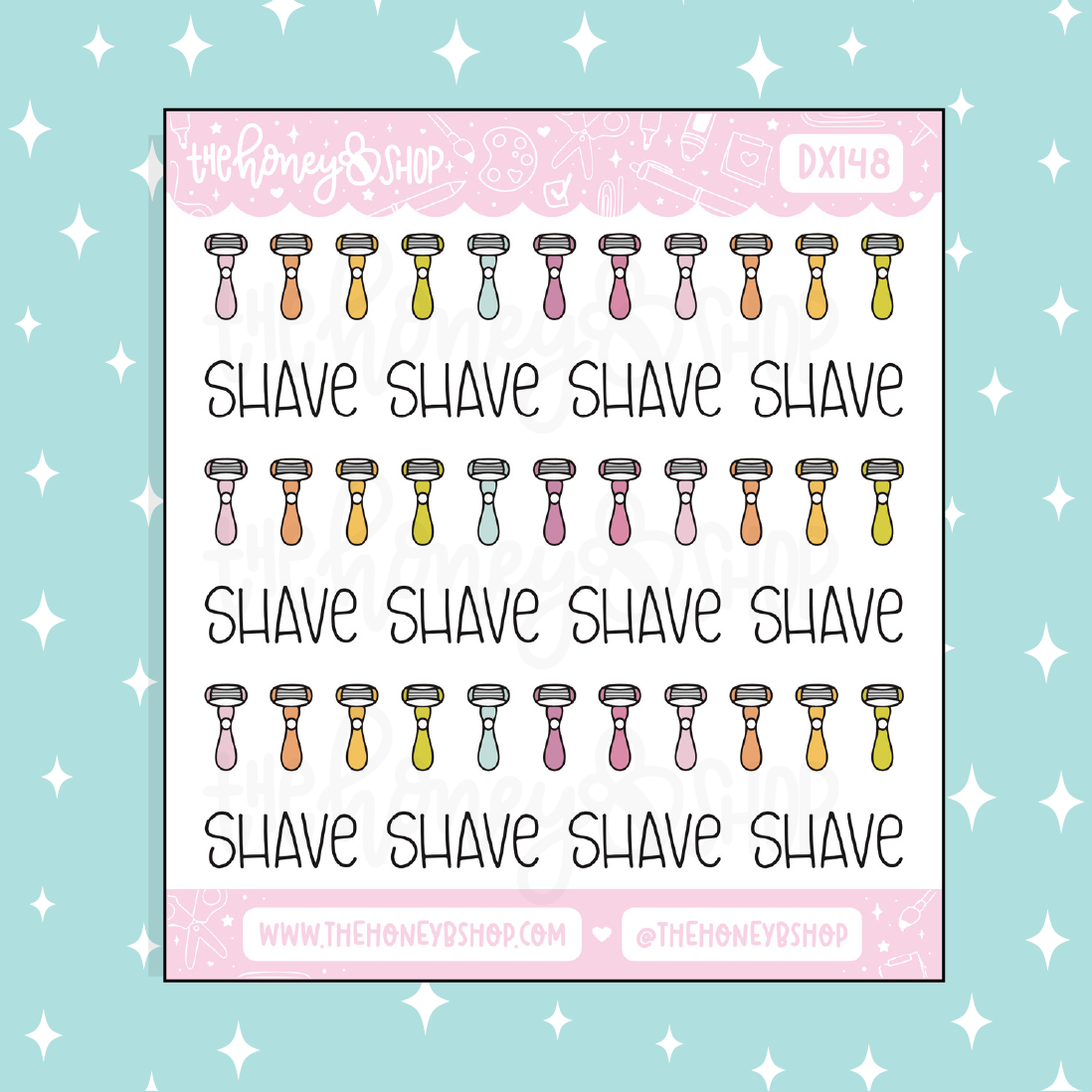 Razors + Shave Lettering Doodle Sticker | Choose Your Color Option!