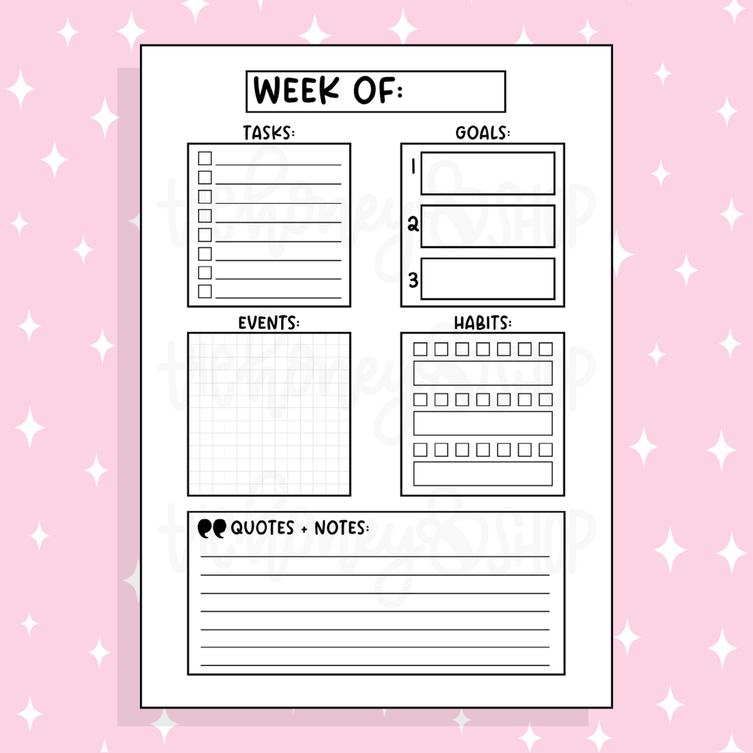 Week Of Overview Bee-6 Full Page Sticker | B6 Size 5x7 | Choose Your Color Option!