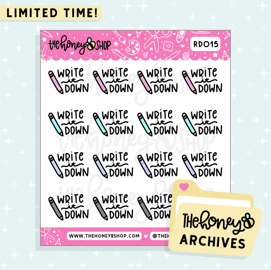 Write It Down Doodle Sticker Sheet | TheHoneyB Archive