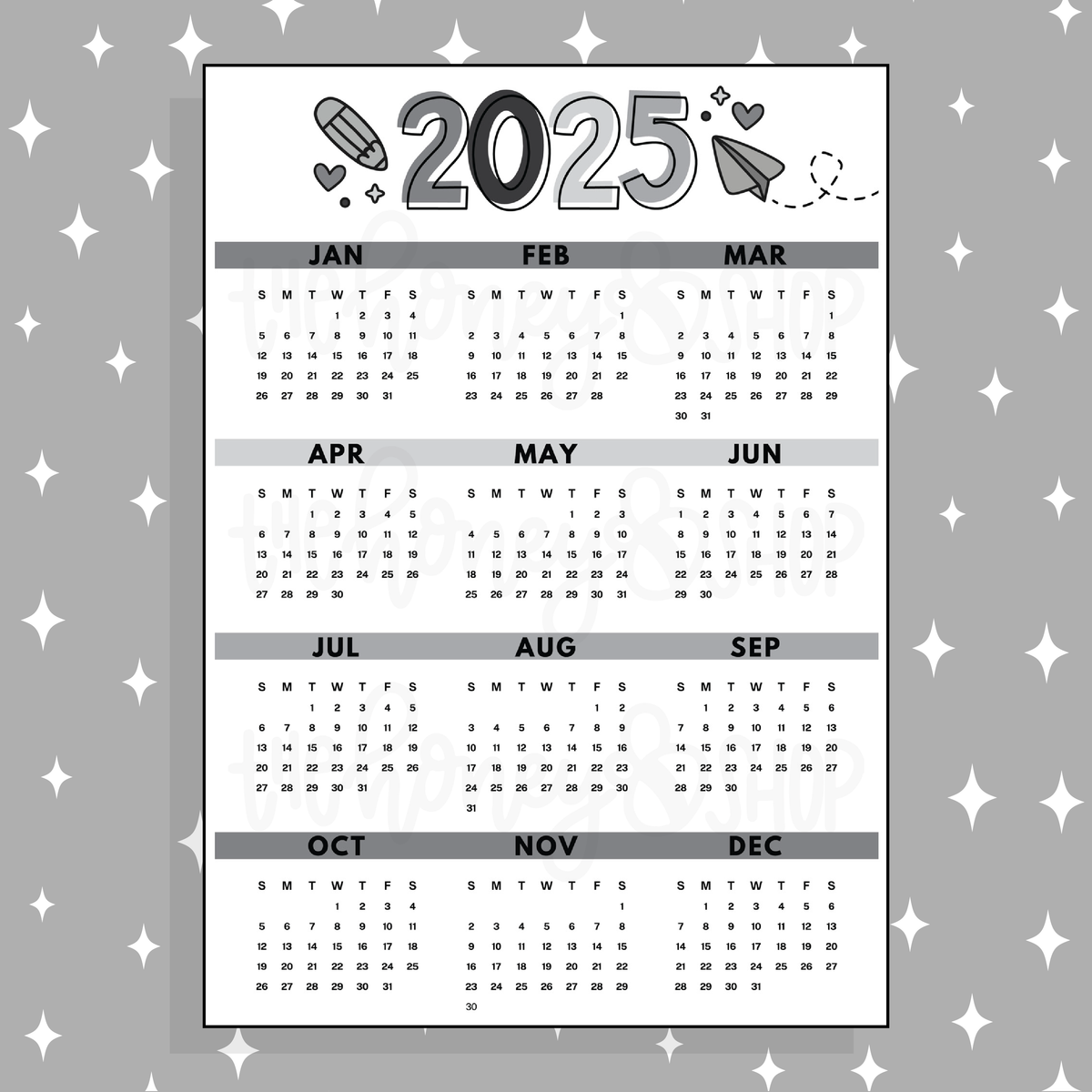 2025 Yearly Overview Bee-6 Full Page Sticker | B6 Size 5x7