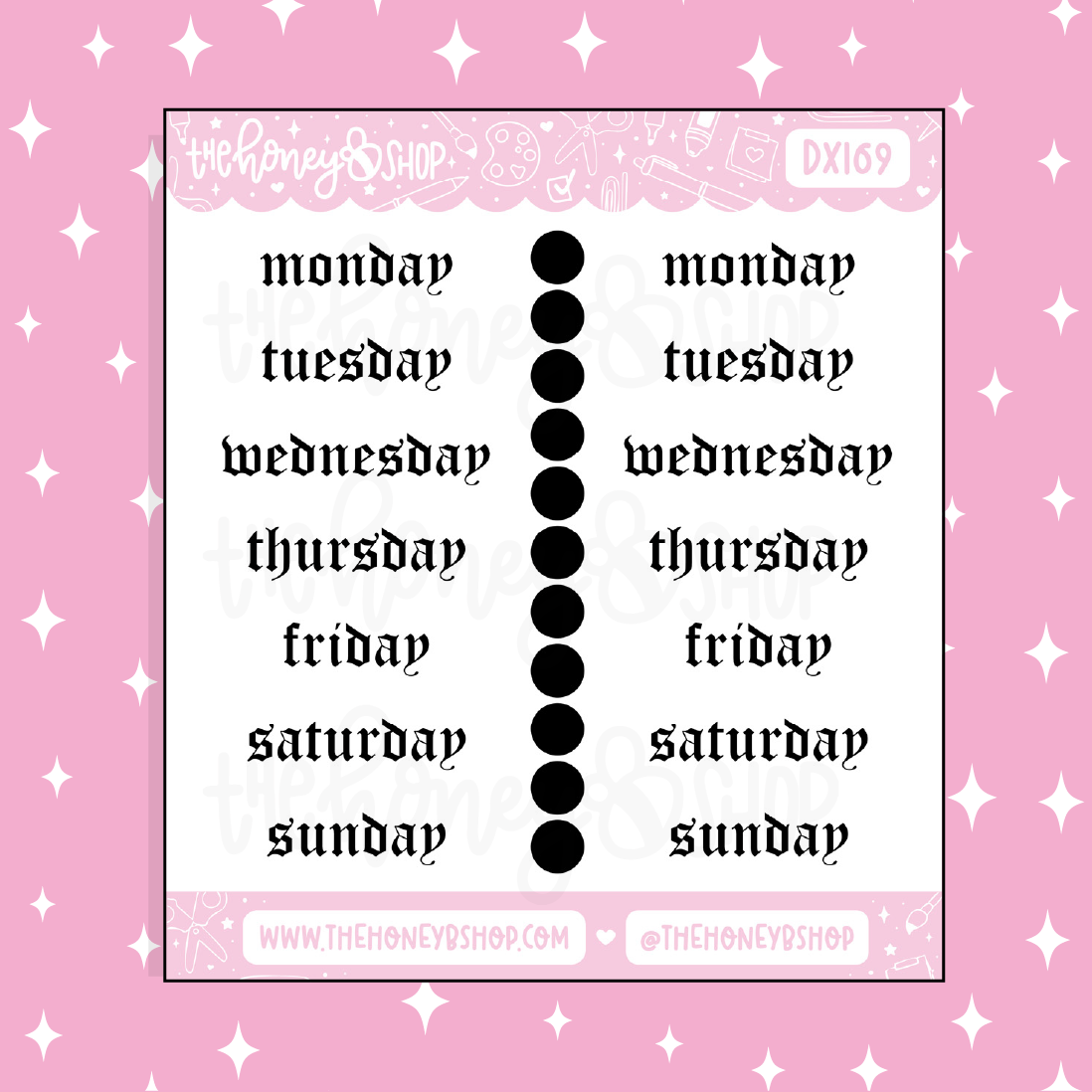 Old English Days of the Week Doodle Sticker