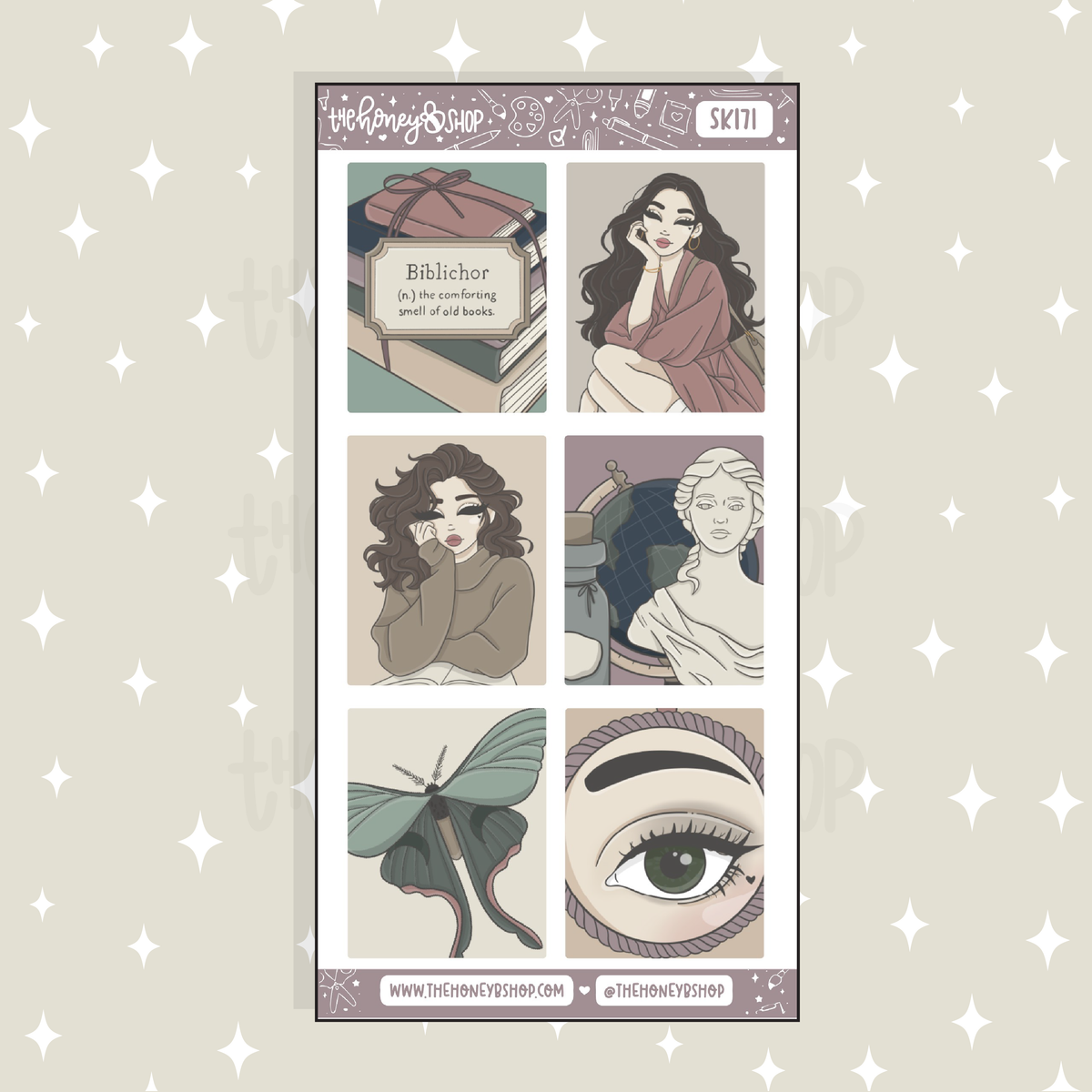 Dark Academia Full Boxes Doodle Sticker | A La Carte | Choose your Skin Tone!