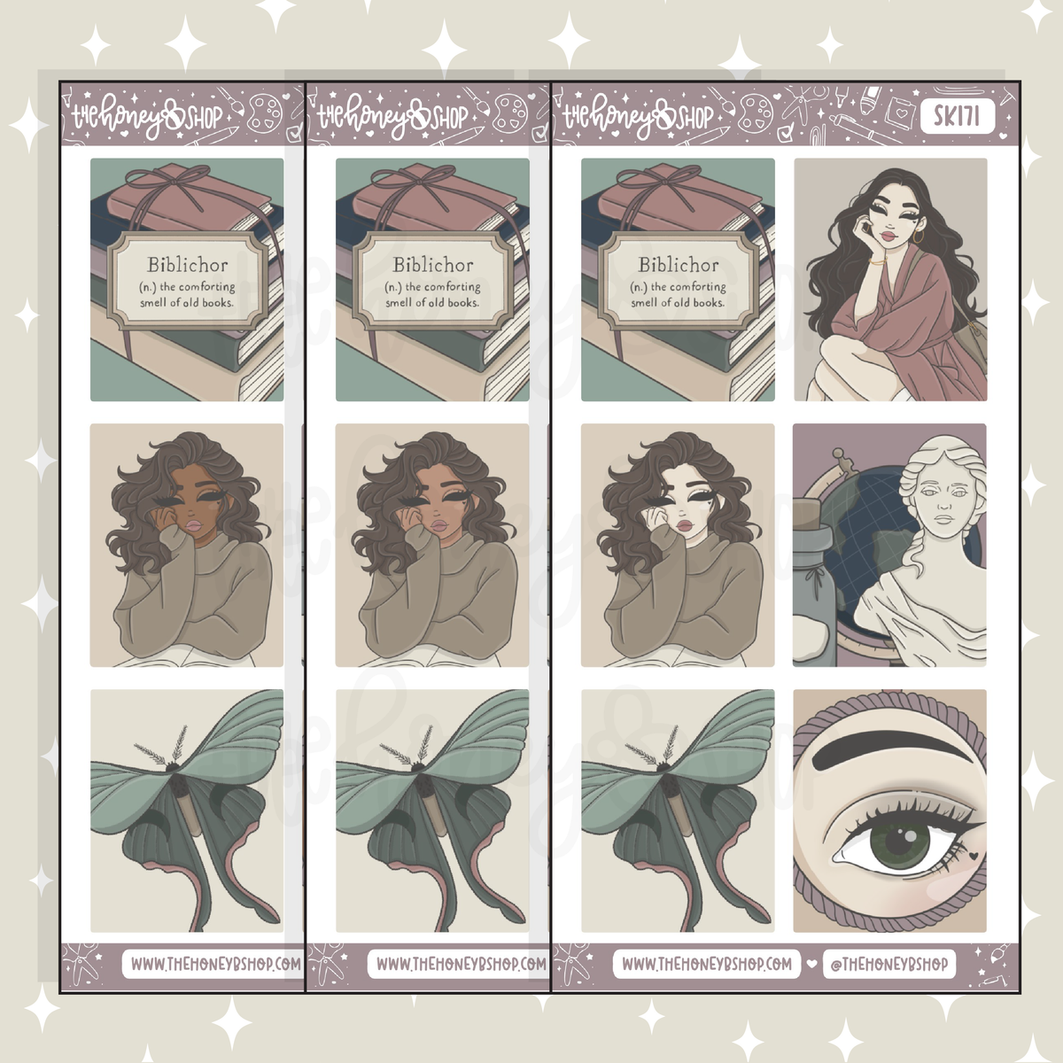 Dark Academia Full Boxes Doodle Sticker | A La Carte | Choose your Skin Tone!