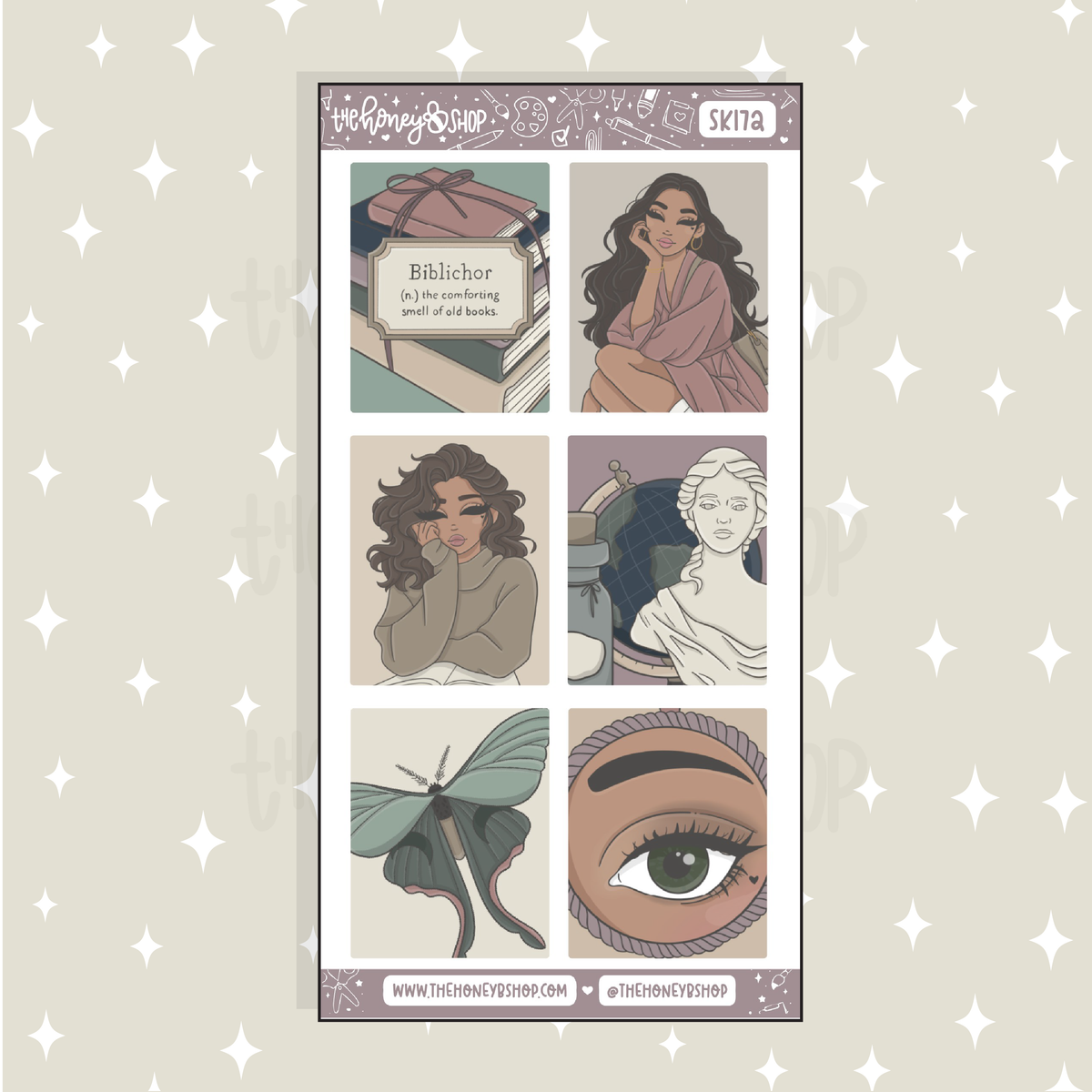 Dark Academia Full Boxes Doodle Sticker | A La Carte | Choose your Skin Tone!