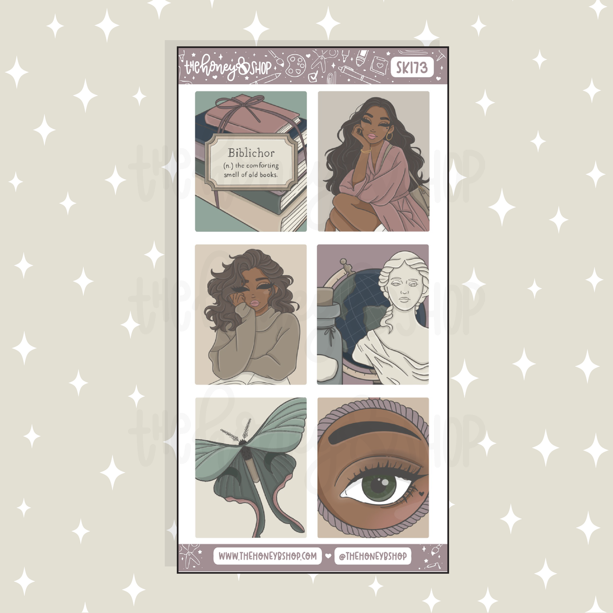 Dark Academia Full Boxes Doodle Sticker | A La Carte | Choose your Skin Tone!