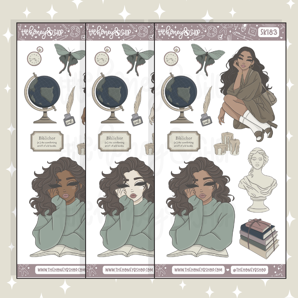 Dark Academia Large Babe Deco Doodle Sticker | A La Carte | Choose your Skin Tone!