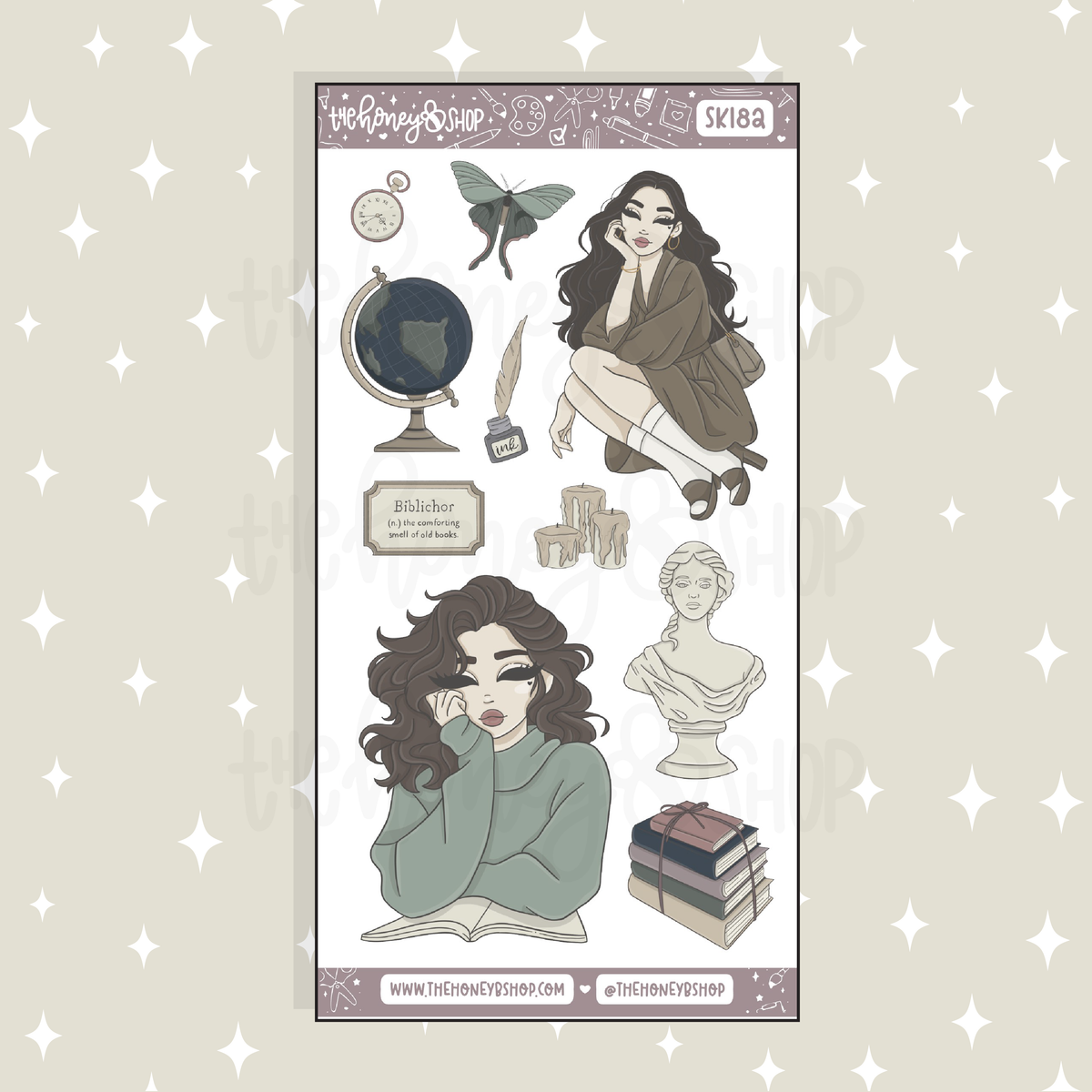 Dark Academia Large Babe Deco Doodle Sticker | A La Carte | Choose your Skin Tone!