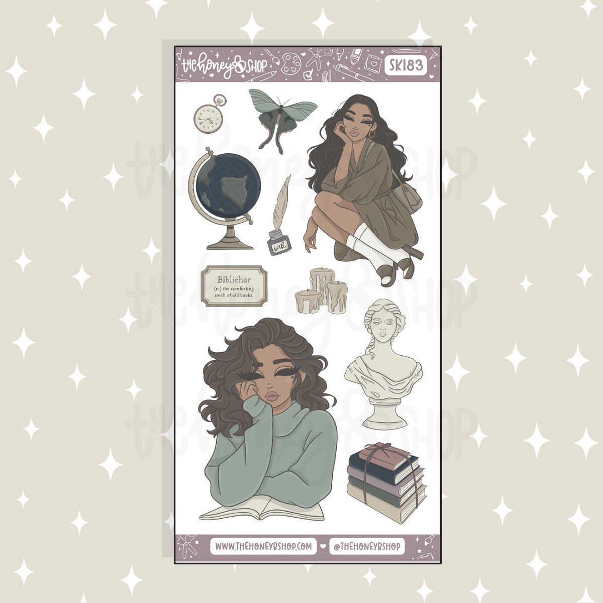 Dark Academia Large Babe Deco Doodle Sticker | A La Carte | Choose your Skin Tone!