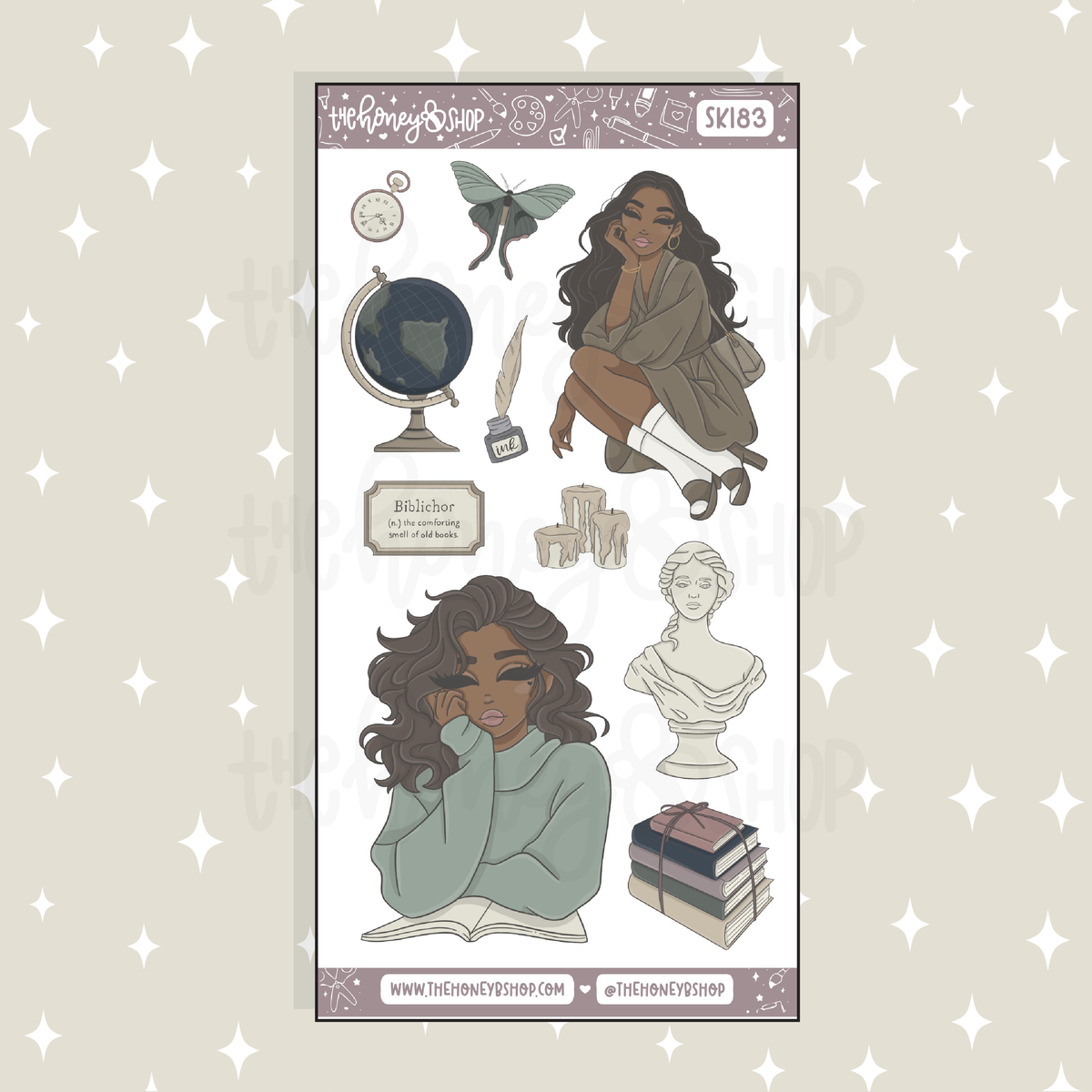 Dark Academia Large Babe Deco Doodle Sticker | A La Carte | Choose your Skin Tone!