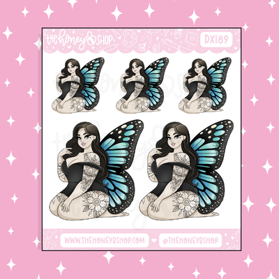 Blue Butterfly Babe Doodle Sticker | Choose your Skin Tone!