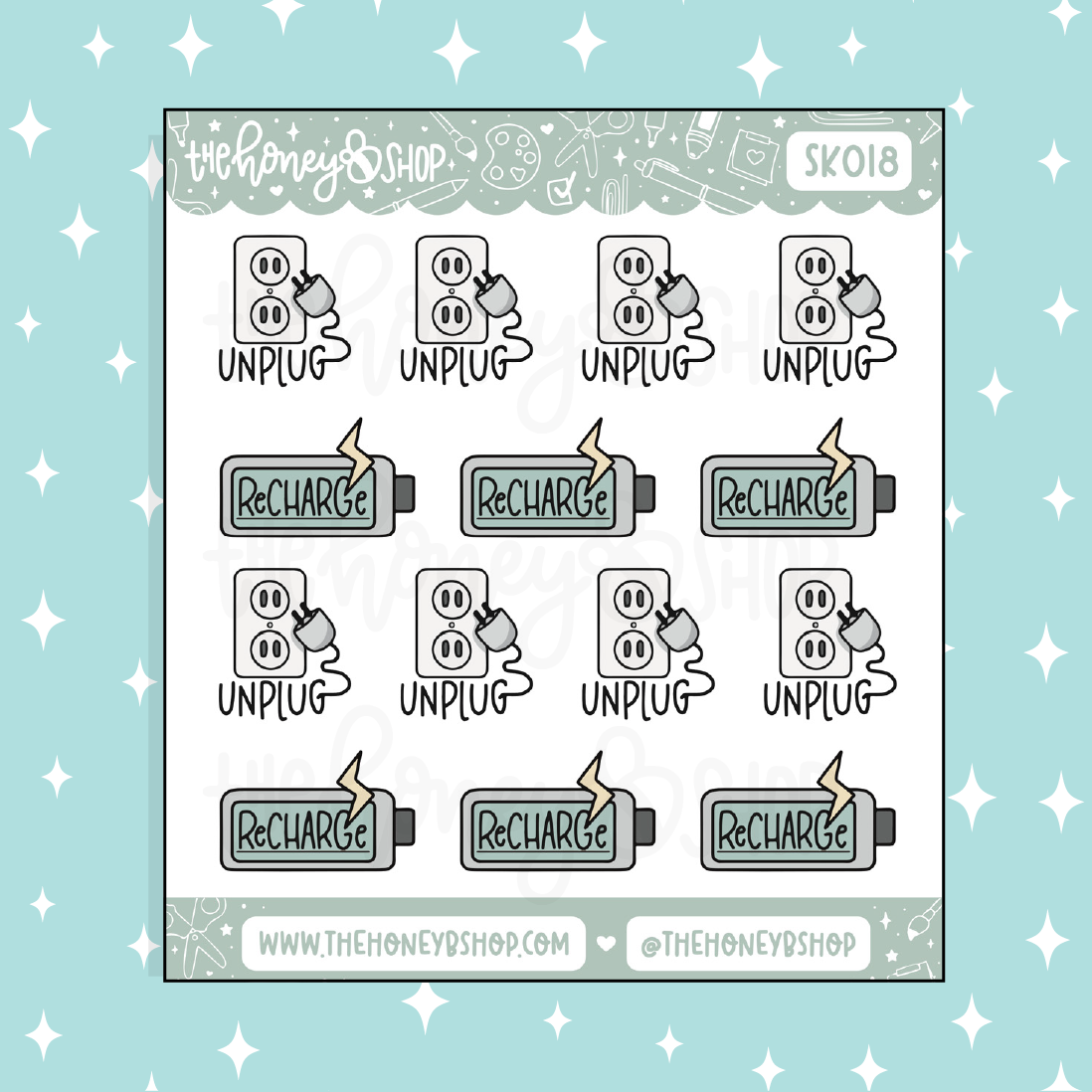 Unplug + Recharge Doodle Sticker