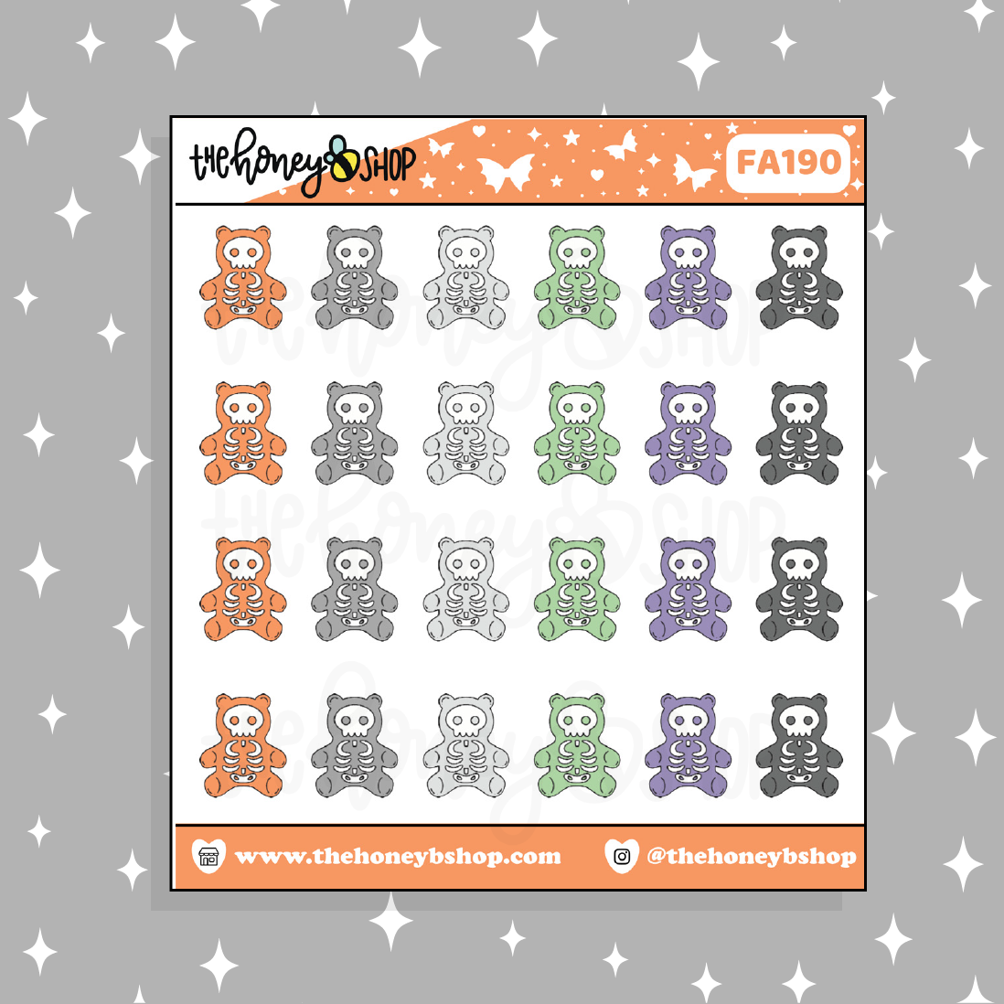 Doodle de ositos de goma Skele de Halloween Pegatina