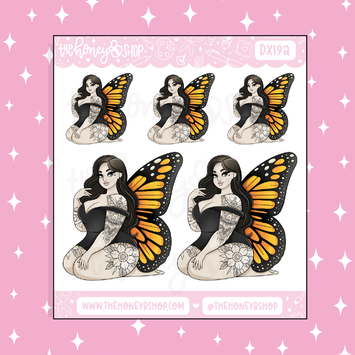 Orange Butterfly Babe Doodle Sticker | Choose your Skin Tone!