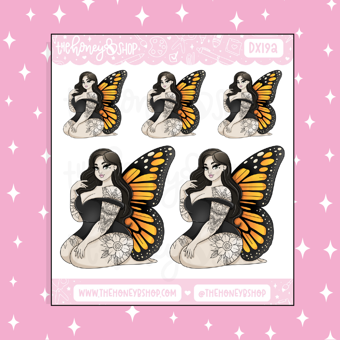Orange Butterfly Babe Doodle Sticker | Choose your Skin Tone!