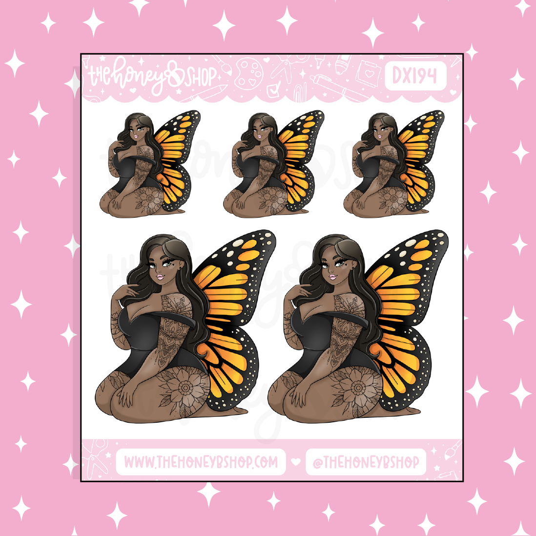 Etiqueta engomada anaranjada del Doodle del bebé de la mariposa | ¡Elige tu tono de piel!