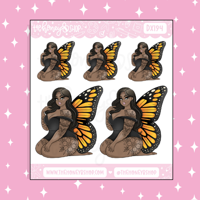 Orange Butterfly Babe Doodle Sticker | Choose your Skin Tone!