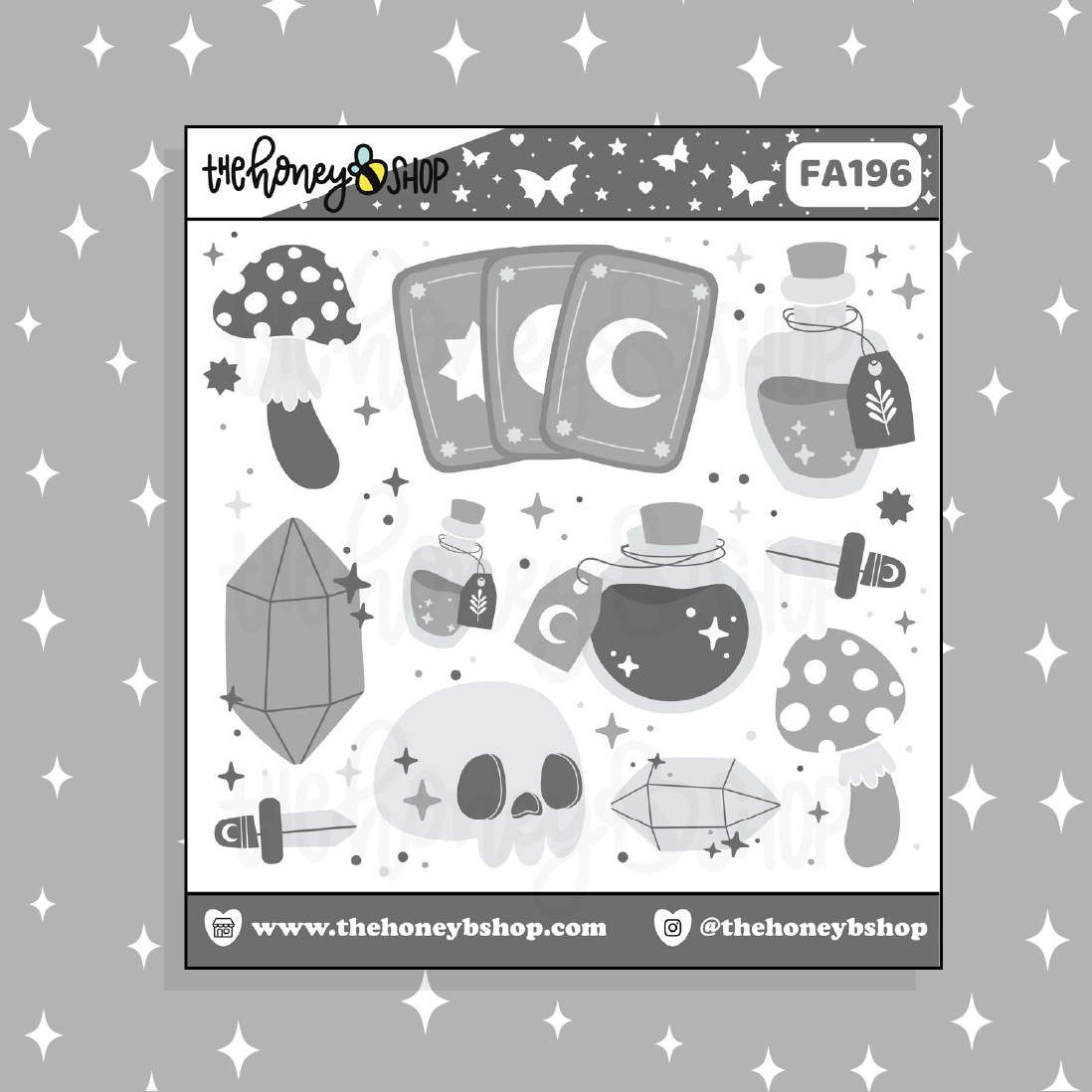Greyscale Witchy Vibes Deco Doodle Sticker