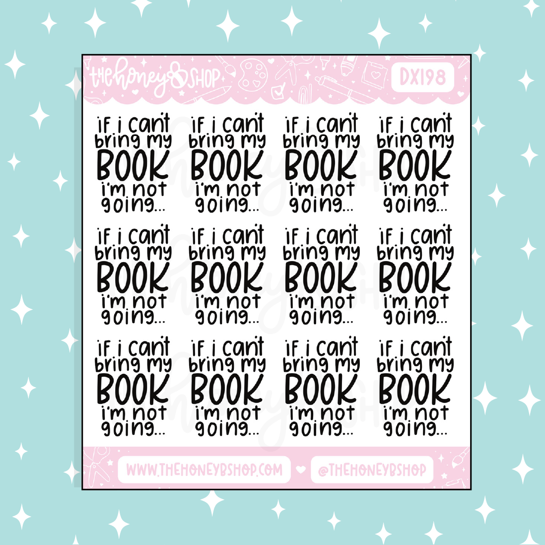If I Can't Bring My Book I'm Not Going Lettering Doodle Sticker