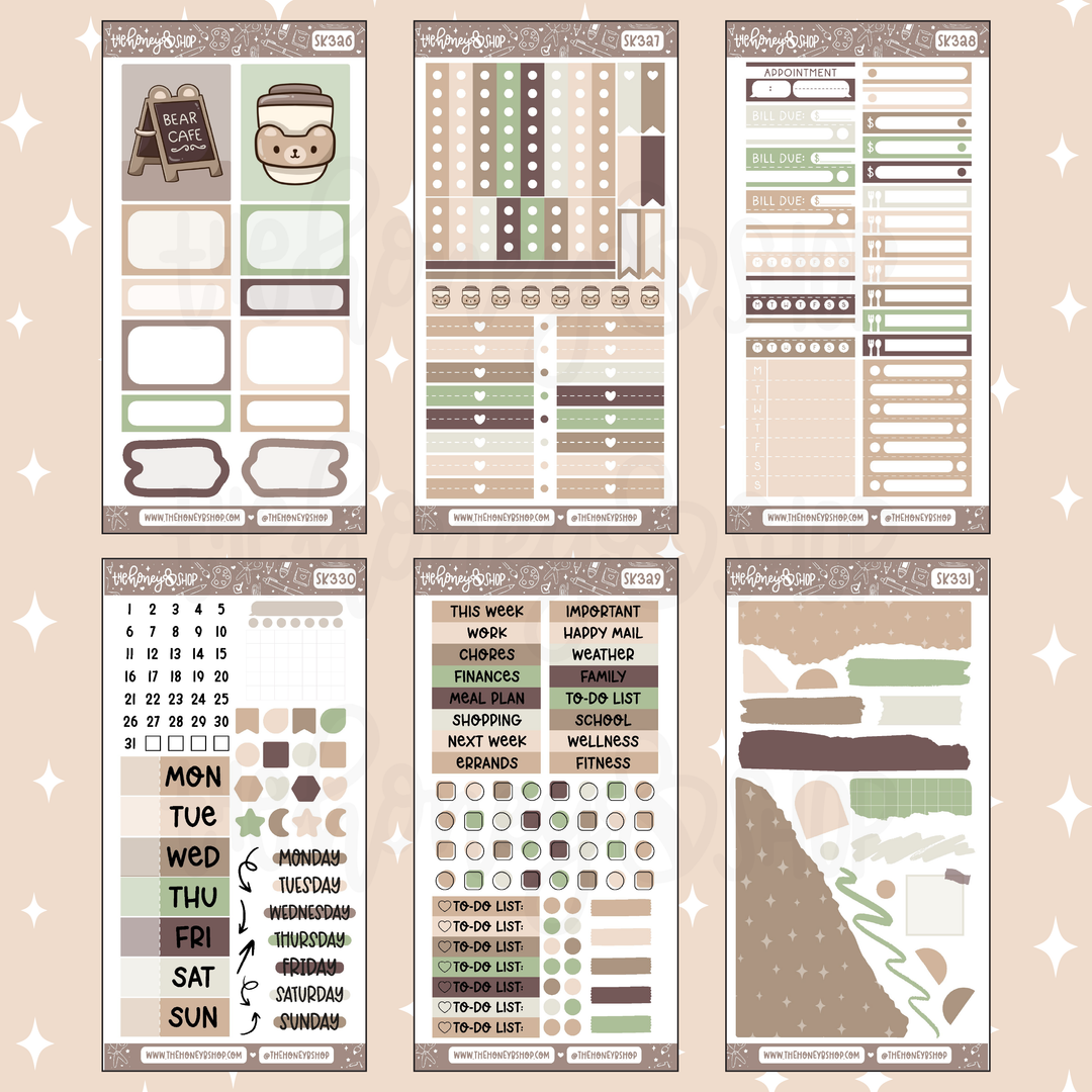 Beary Cafe | 8 Page Weekly Kit | Choose Your Skin Tone!