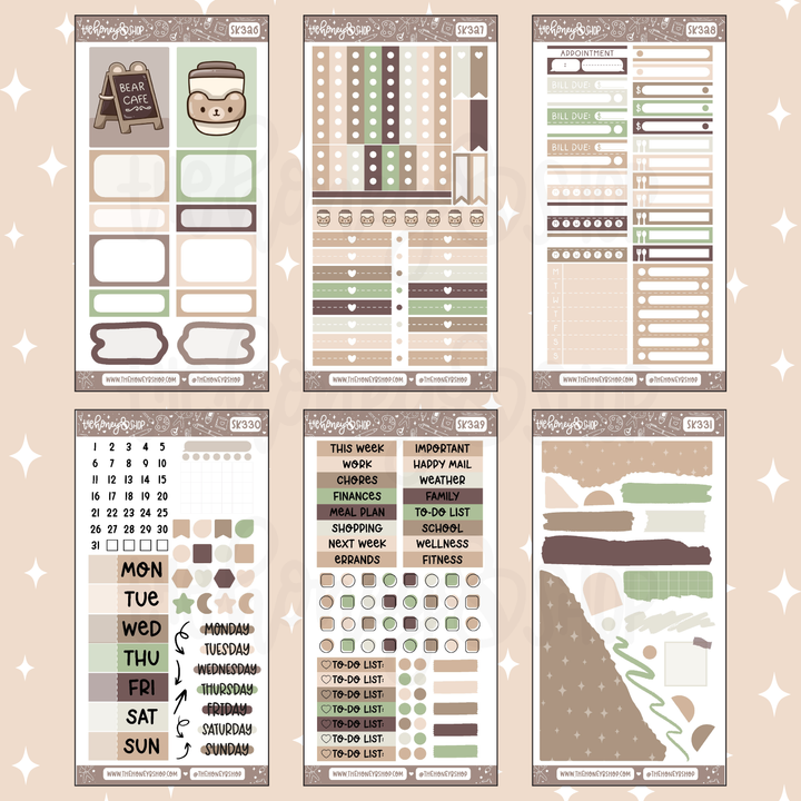 Beary Cafe | 8 Page Weekly Kit | Choose Your Skin Tone!