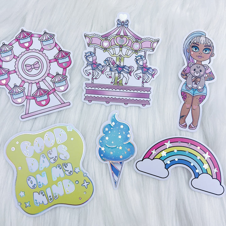 Carnival Cutie Sticker Vinyl Die Cut Pack | ALL Skin Tones Included! | Holographic Foil