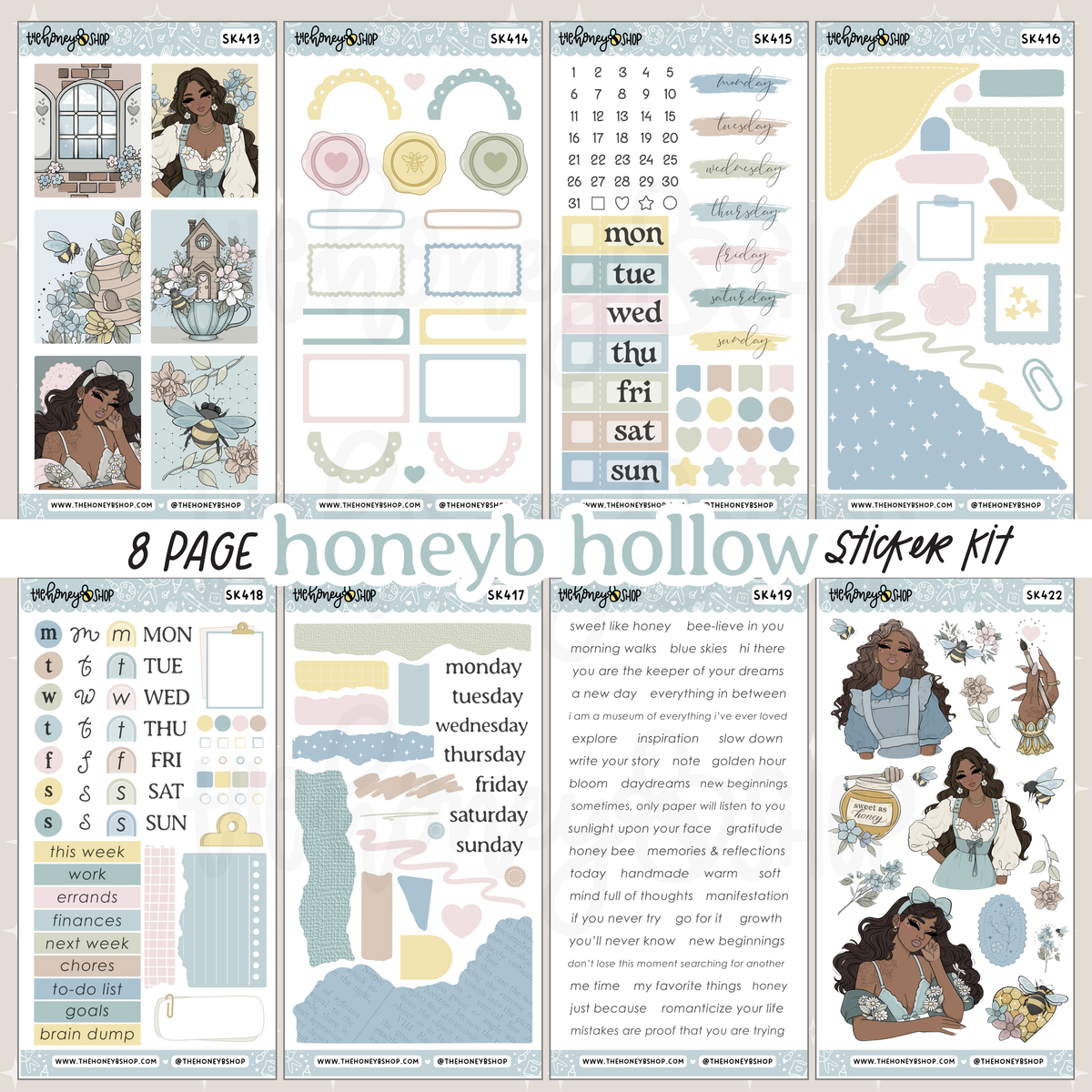 HoneyB Hollow | 8 Page Sticker Kit | Planner & Journaling Stickers | Choose Your Skin Tone!