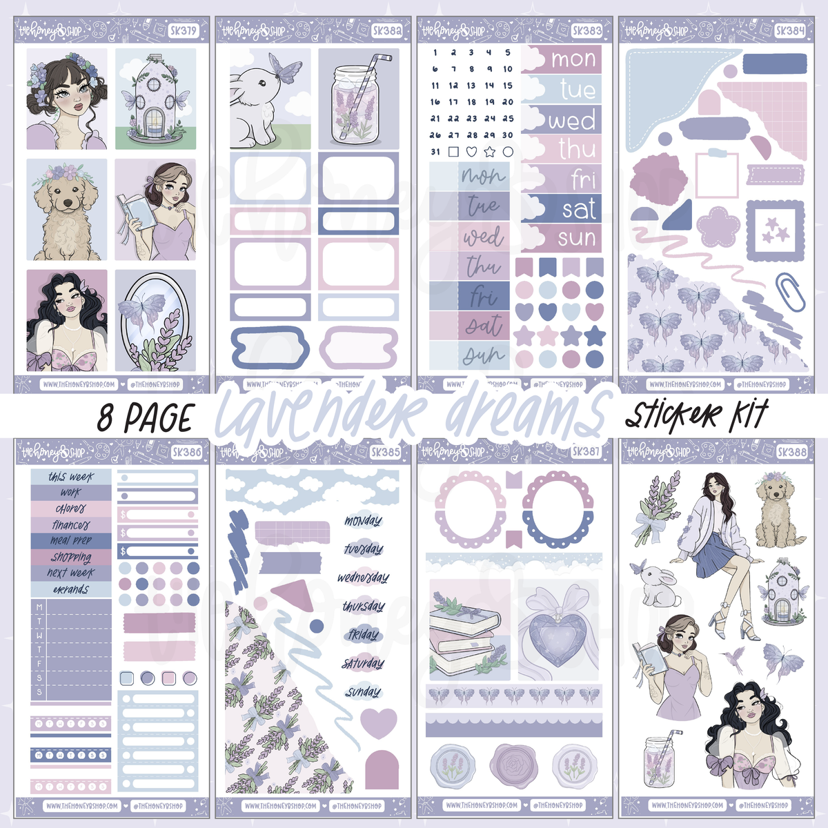 Lavender Dreams | 8 Page Weekly Sticker Kit | Choose Your Skin Tone!