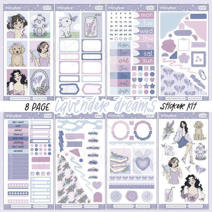 Lavender Dreams | 8 Page Weekly Sticker Kit | Choose Your Skin Tone!